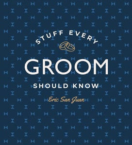 The cover of the book 'Stuff Every Groom Should Know' featuring text on a patterned background. Available at Be Charmed
