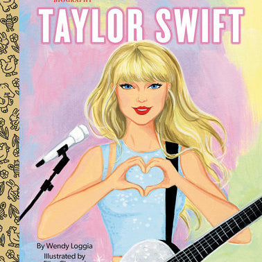 Cover of the Little Golden Book biography about Taylor Swift, featuring an illustration of the singer with a guitar and a heart shape. Available at Be Charmed