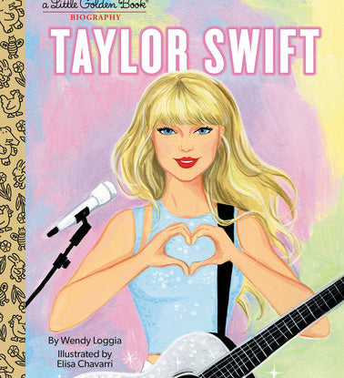 Cover of the Little Golden Book biography about Taylor Swift, featuring an illustration of the singer with a guitar and a heart shape. Available at Be Charmed