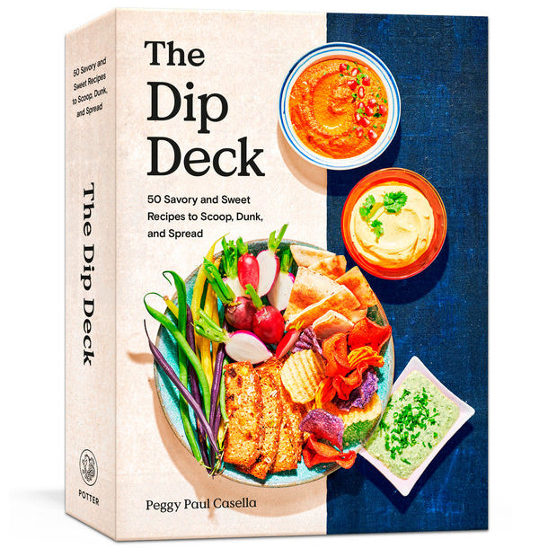 Book cover of 'The Dip Deck' with images of dips and snacks. Available at Be Charmed.  