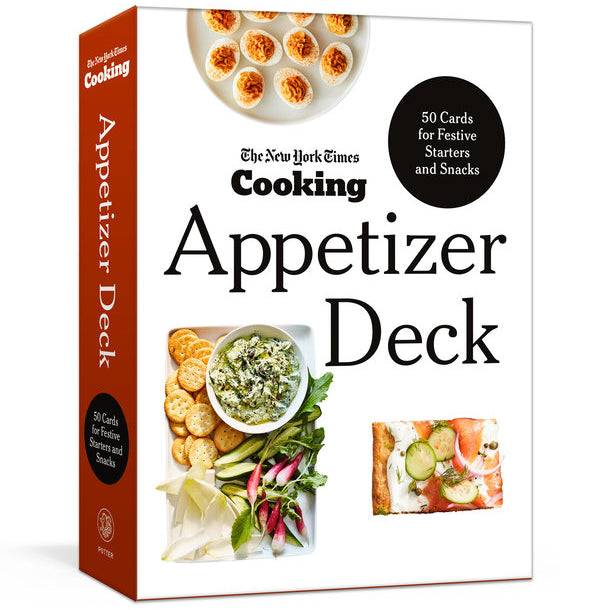 Box of The New York Times Cooking Appetizer Deck with images of appetizers on a white background. Available at Be Charmed.  