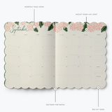 Inside picture of a Rifle Paper Co. 2027 Pink Hydrangea 12-month academic planner featuring floral artwork, available at Be Charmed.
