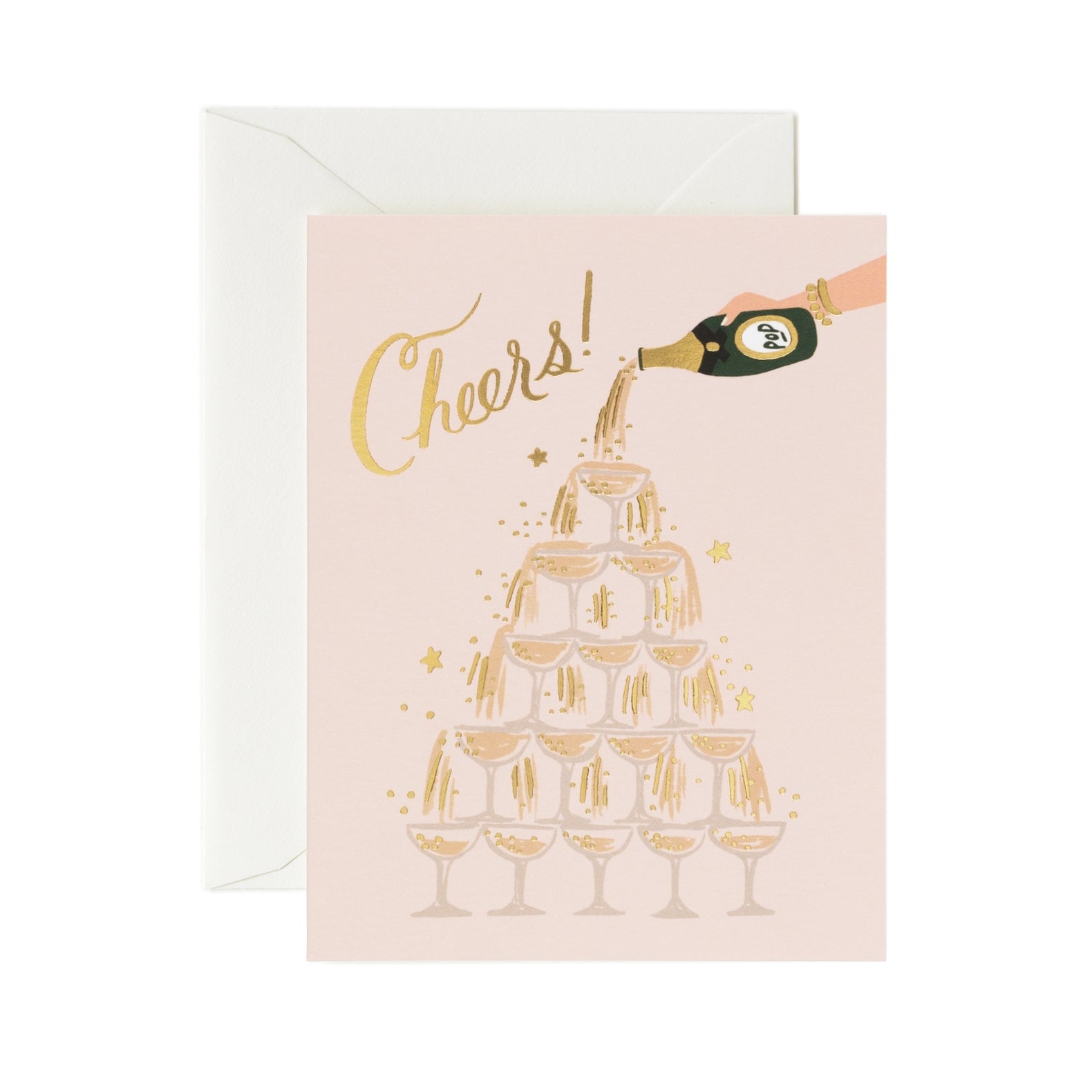 Shop the Rifle Paper Co. Champagne Tower cheers card at Be Charmed. This elegant, foil-accented card is perfect for any celebration.