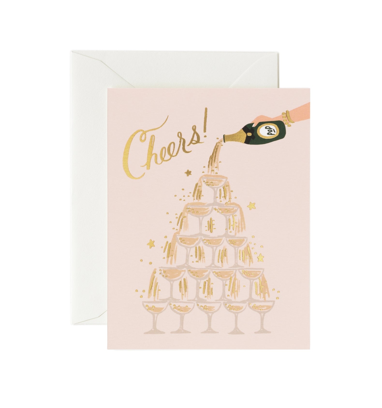Shop the Rifle Paper Co. Champagne Tower cheers card at Be Charmed. This elegant, foil-accented card is perfect for any celebration.
