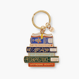 Keychain with book stack design on a white background. Available at Be Charmed