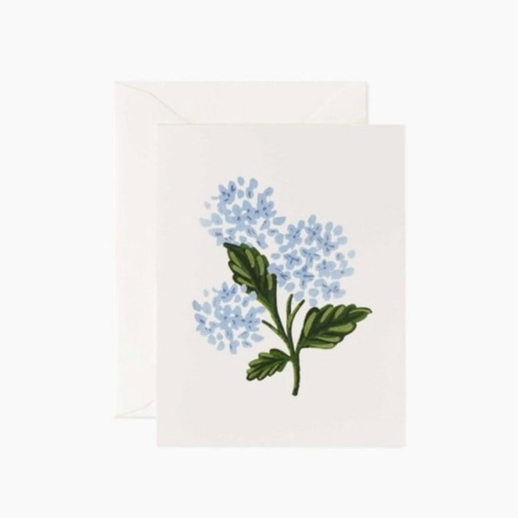 Card with blue floral design on a white background. Available at Be Charmed