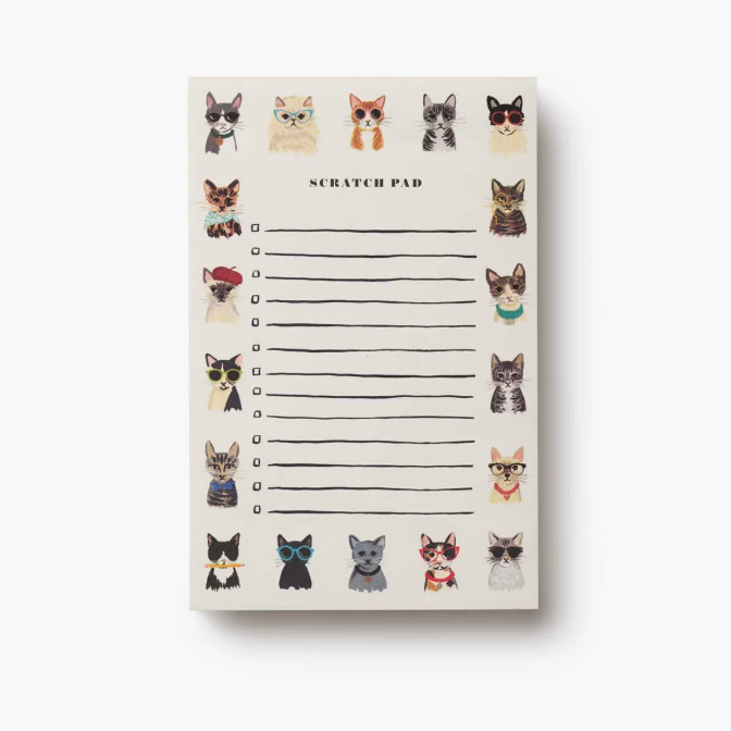 A Rifle Paper Co. Cool Cats notepad featuring charming feline illustrations, available at Be Charmed.