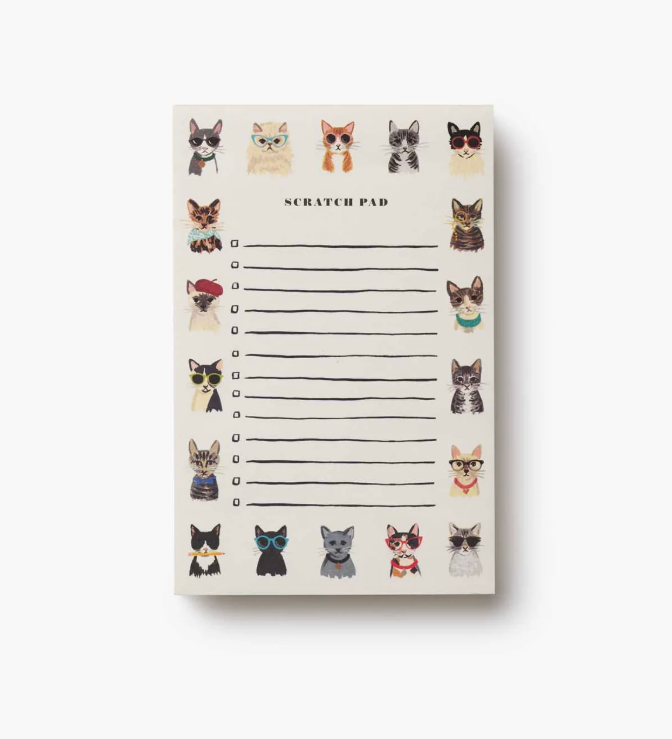 A Rifle Paper Co. Cool Cats notepad featuring charming feline illustrations, available at Be Charmed.
