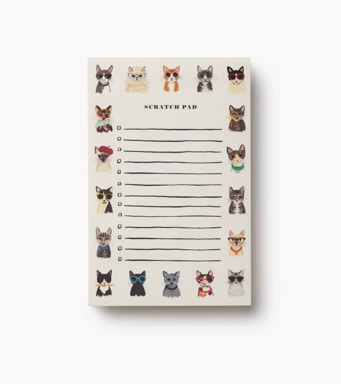 A Rifle Paper Co. Cool Cats notepad featuring charming feline illustrations, available at Be Charmed.