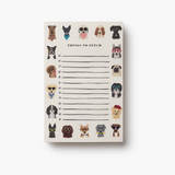 Notepad with dog illustrations and text on a white background. Available at Be Charmed
