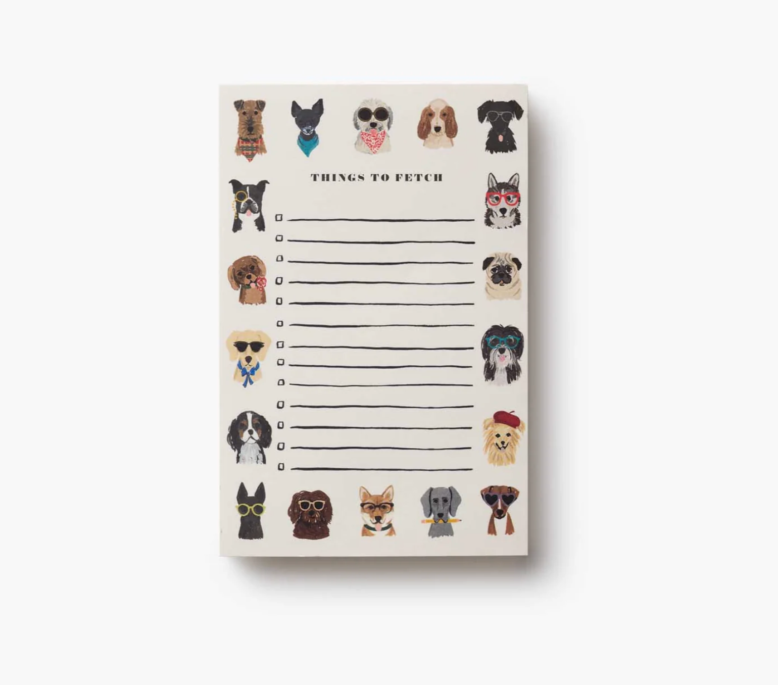 Notepad with dog illustrations and text on a white background. Available at Be Charmed