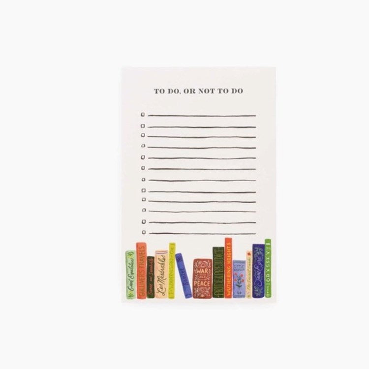 Notepad with 'To Do, or Not to Do' checklist and book illustrations on a white background. Available at Be Charmed
