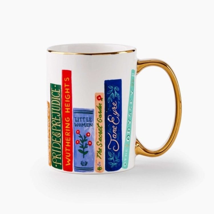 Mug with book title designs on a white background. Available at Be Charmed