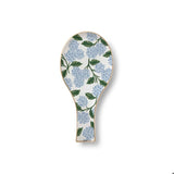 Porcelain spoon rest with hydrangea blooms and gold trim—Available at Be Charmed