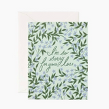Card with floral design and 'I'm so sorry for your loss' text on a light green background. Avaiable at Be Charmed