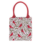 Rock Flower Paper Small tote bag with red cardinal bird pattern on a white background. Available at Be Charmed