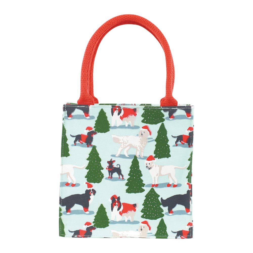 Rock Flower Paper Merry Dog Small bag with Christmas-themed dog pattern and red handle on a white background. Available at Be Charmed