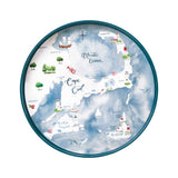 Map of Cape Cod with various landmarks and natural elements on a circular tray. Available at Be Charmed