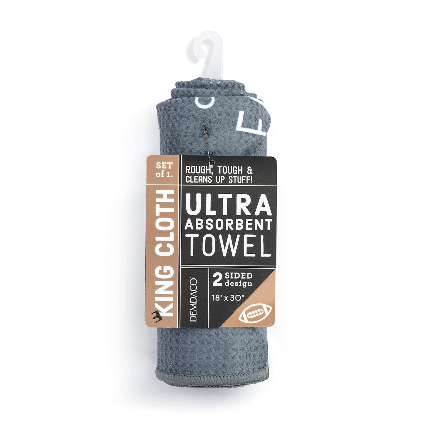 Gray ultra absorbent towel with packaging on a white background. Available at Be Charmed