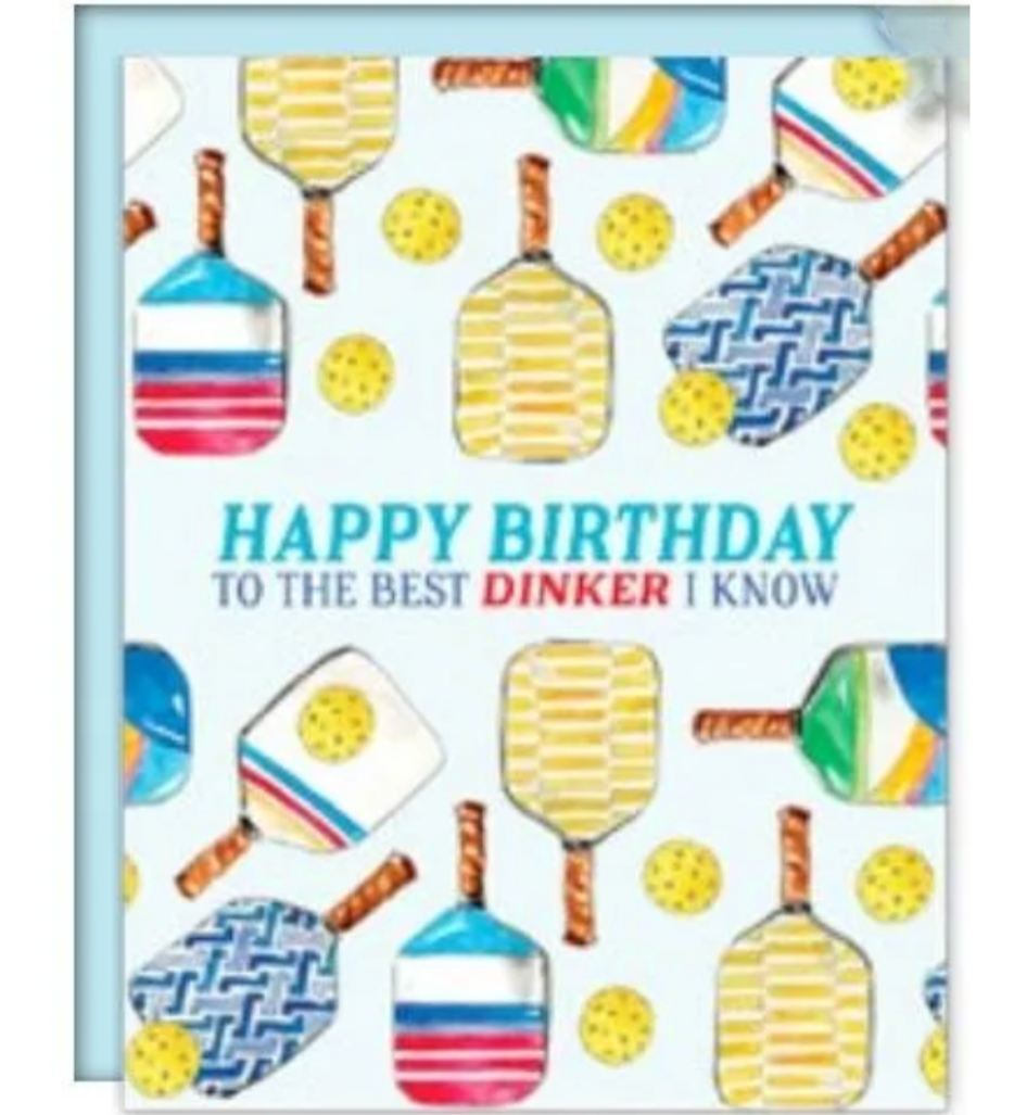 Rosanne Beck Best Dinker I Know birthday card — funny handpainted pickleball design. Available at Be Charmed