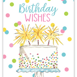 Rosanne Beck Birthday Wishes White Cake card — elegant handpainted birthday greeting with tiered cake. Available at Be Charmed