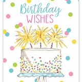 Rosanne Beck Birthday Wishes White Cake card — elegant handpainted birthday greeting with tiered cake. Available at Be Charmed