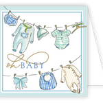 Rosanne Beck blue baby clothesline enclosure card available at Be Charmed