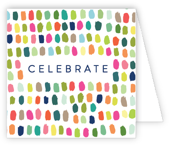 Rosanne Beck Celebrate Handpainted Dots Enclosure Card featuring vibrant hand-painted dots in celebratory colors, available at Be Charmed