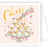 Rosanne Beck Cheers Champagne Tower enclosure card — watercolor celebration design with champagne glasses. Available at Be Charmed