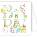 Rosanne Beck Green Baby Icons enclosure card — handpainted baby-themed design, perfect for new arrivals. Available at Be Charmed