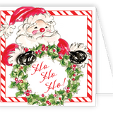 Rosanne Beck Ho Ho Ho Santa enclosure card — handpainted Christmas design with cheerful Santa. Available at Be Charmed