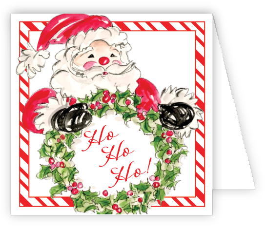 Rosanne Beck Ho Ho Ho Santa enclosure card — handpainted Christmas design with cheerful Santa. Available at Be Charmed