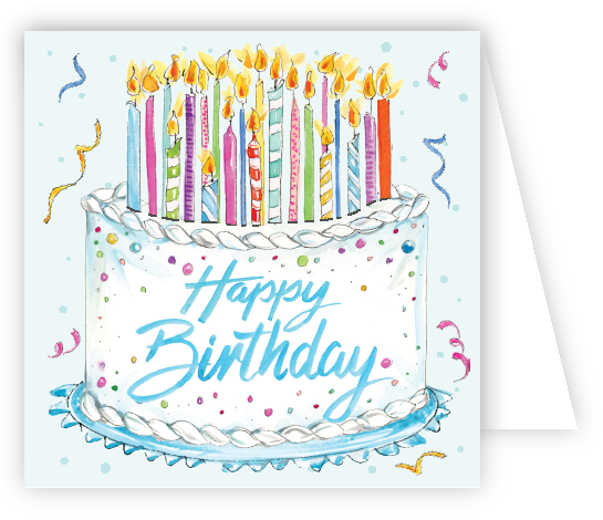Rosanne Beck Birthday Cake With Candles enclosure card — whimsical handpainted design for birthdays. Available at Be Charmed