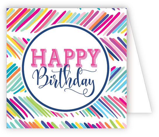 Rosanne Beck Happy Birthday Herringbone enclosure card — vibrant gift tag with elegant pattern. Available at Be Charmed