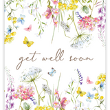Rosanne Beck Get Well Soon card with handpainted wildflower — soft floral design to uplift and encourage. Available at Be Charmed