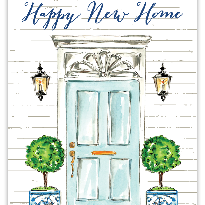 ✅ Alt Text (Improved):
Rosanne Beck handpainted greeting card featuring a welcoming front door design with “Happy New Home” message—perfect for housewarmings, at Be Charmed.