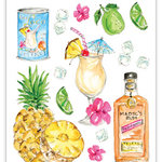 Rosanne Beck handpainted blank card featuring tropical sun, sand, and pina colada design—perfect for vacation vibes, available at Be Charmed.