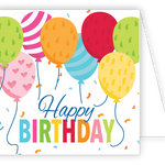 Rosanne Beck Happy Birthday Balloons/Confetti Enclosure Card featuring vibrant balloons and colorful confetti, available at Be Charmed