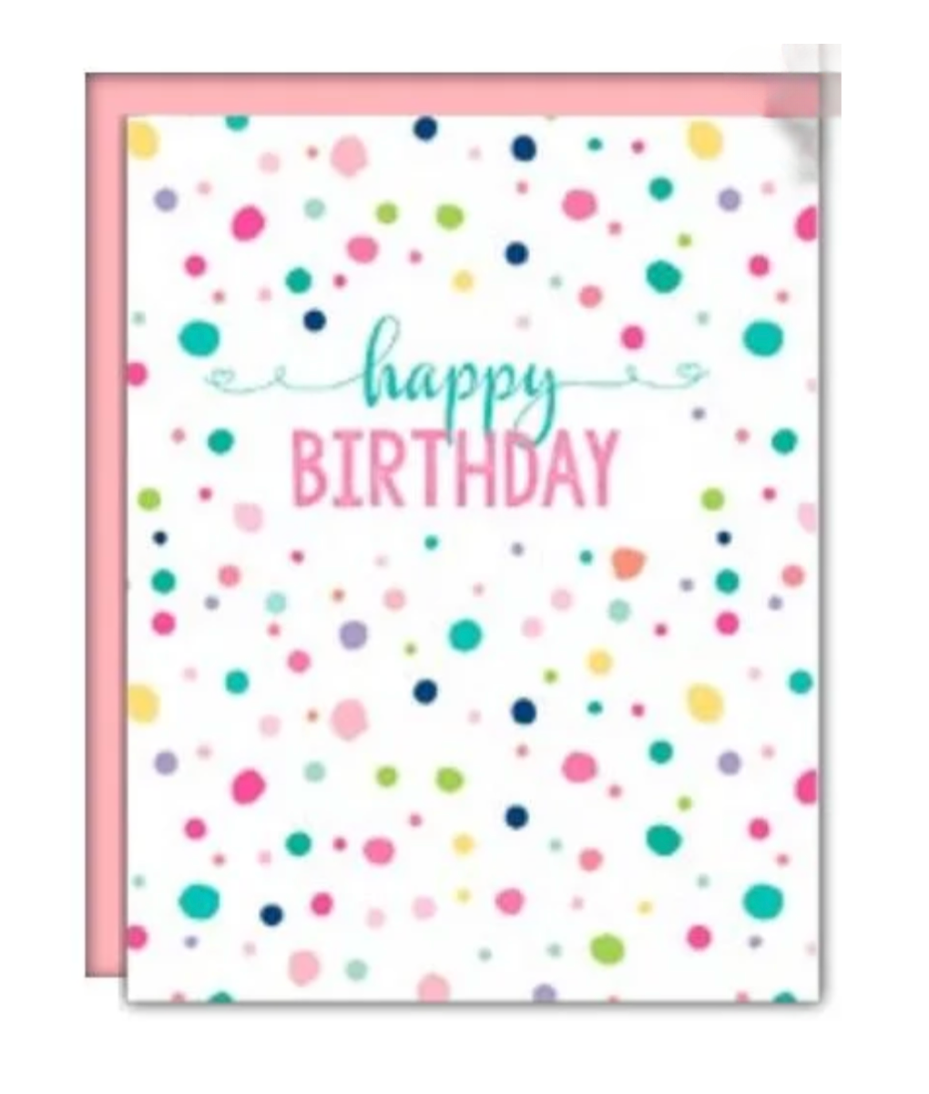 Bright and colorful Rosanne Beck Happy Birthday Fun Dots greeting card featuring festive dot design, available at Be Charmed.
