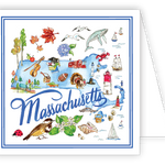 Rosanne Beck Massachusetts Handpainted Icons Enclosure Card featuring charming hand-painted illustrations iconic to Massachusetts, available at Be Charmed