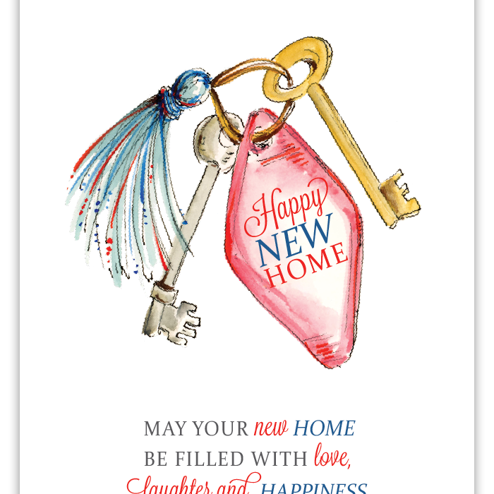 Rosanne Beck Happy New Home card with handpainted keys — thoughtful greeting for new homeowners. Available at Be Charmed