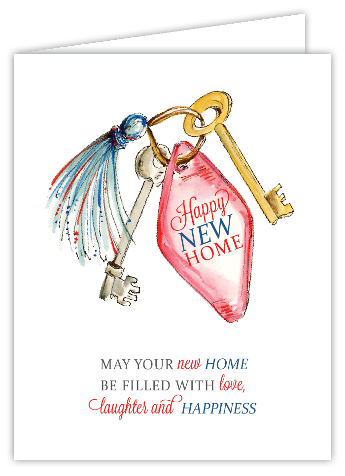 Rosanne Beck Happy New Home card with handpainted keys — thoughtful greeting for new homeowners. Available at Be Charmed