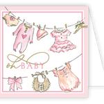 Rosanne Beck pink baby clothesline enclosure card available at Be Charmed