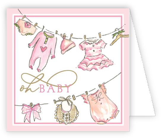 Rosanne Beck pink baby clothesline enclosure card available at Be Charmed
