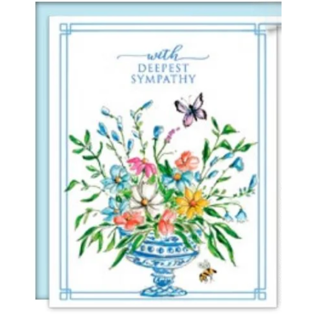 Rosanne Beck handpainted floral sympathy card with bamboo trellis — elegant and comforting design. Available at Be Charmed