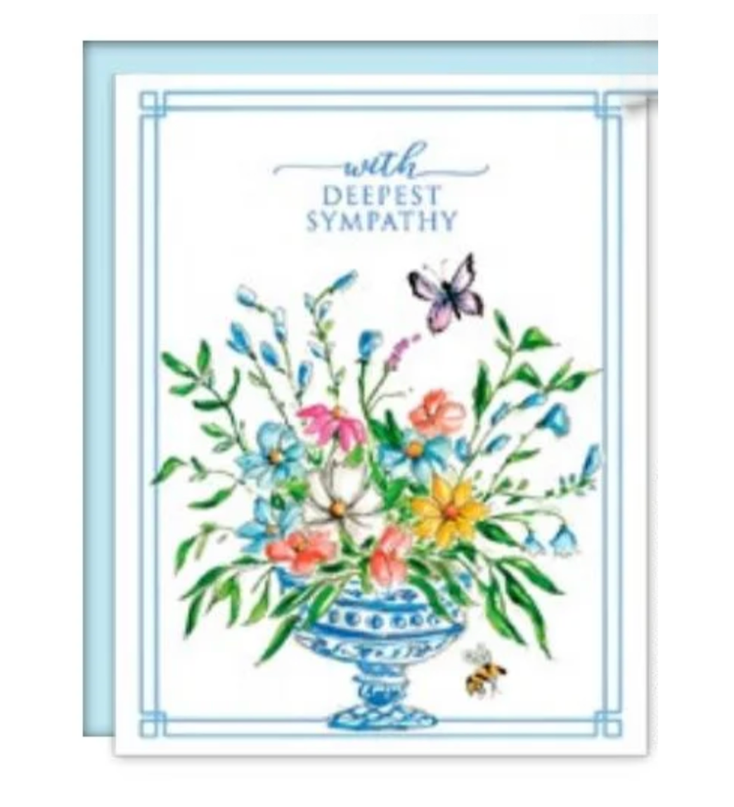 Rosanne Beck handpainted floral sympathy card with bamboo trellis — elegant and comforting design. Available at Be Charmed