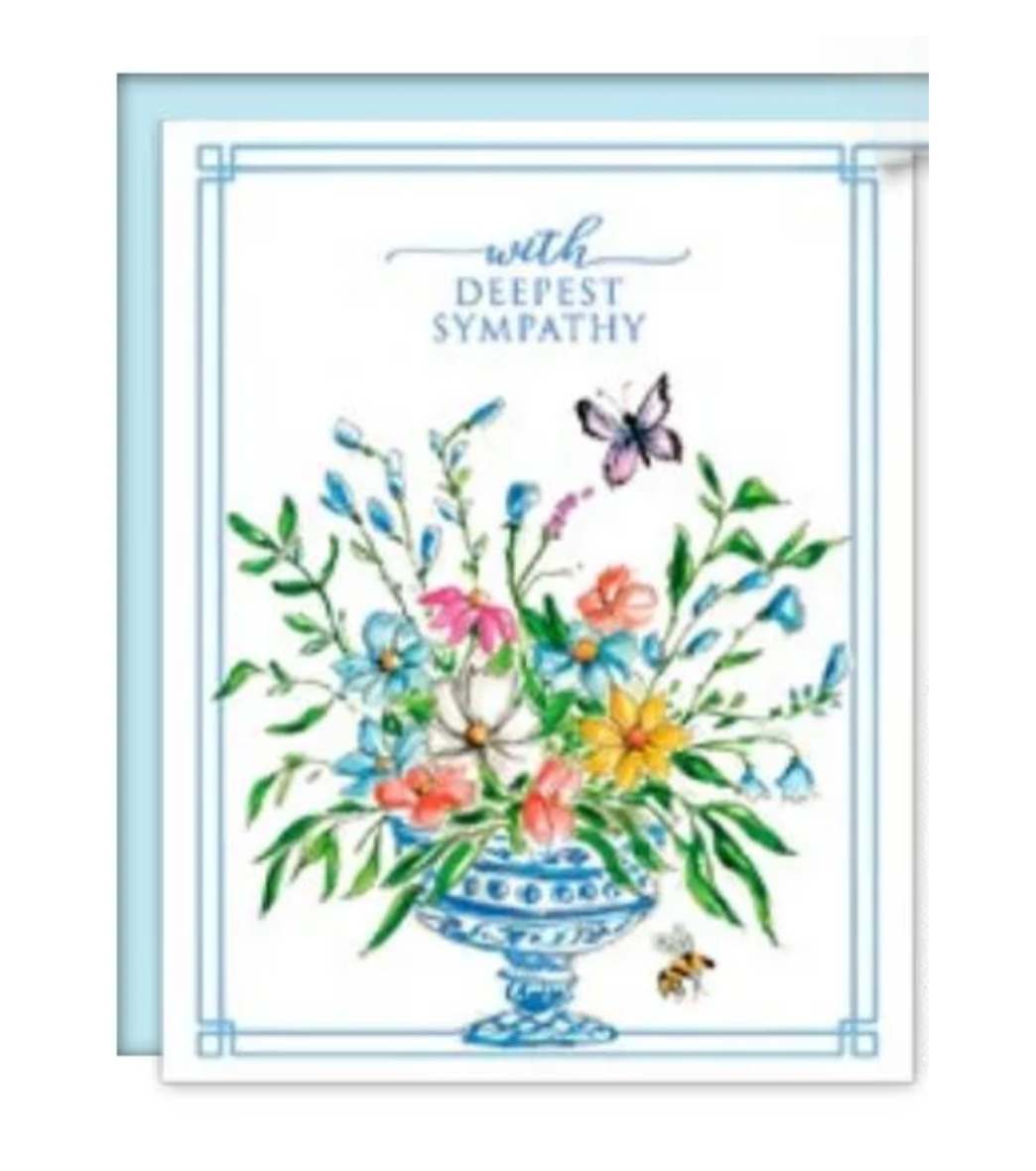Rosanne Beck handpainted floral sympathy card with bamboo trellis — elegant and comforting design. Available at Be Charmed