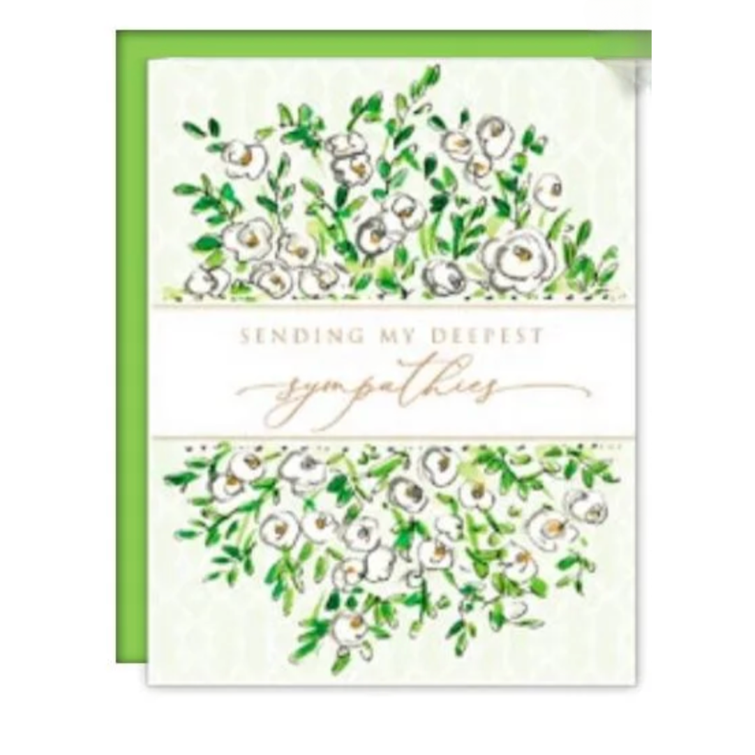 Rosanne Beck White Camellias sympathy card — elegant handpainted floral design for condolences. Available at Be Charmed