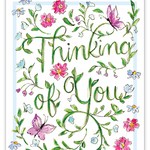 Rosanne Beck Thinking Of You card with handpainted pretty flowers — thoughtful and elegant design. Available at Be Charmed