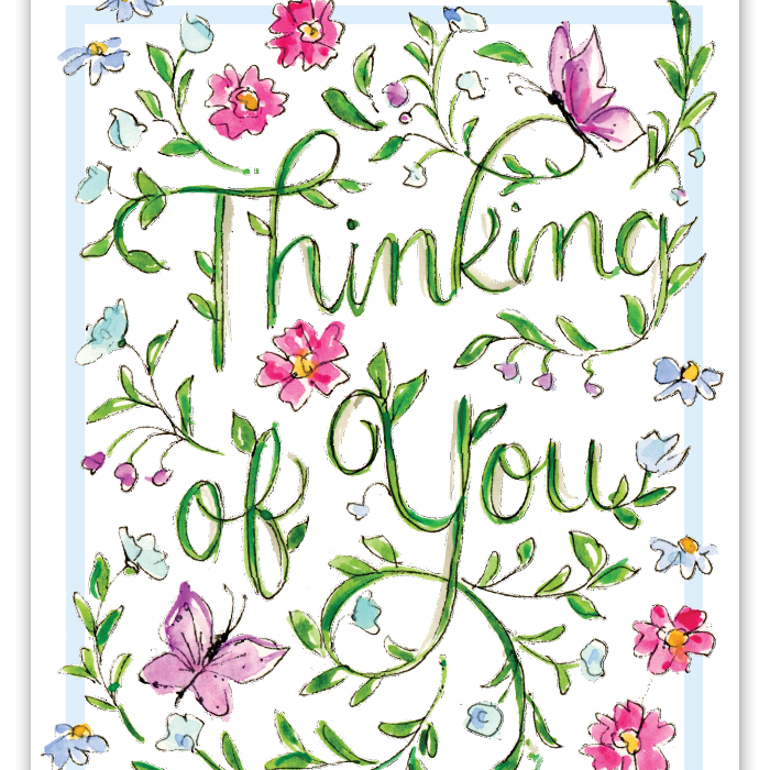 Rosanne Beck Thinking Of You card with handpainted pretty flowers — thoughtful and elegant design. Available at Be Charmed